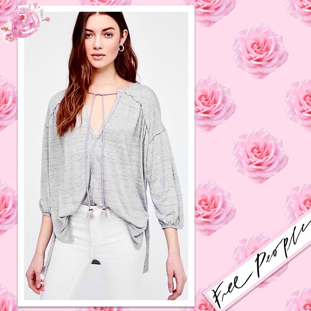 Free People We The Free Just A Henley in Grey Heather - Picture 7 of 11